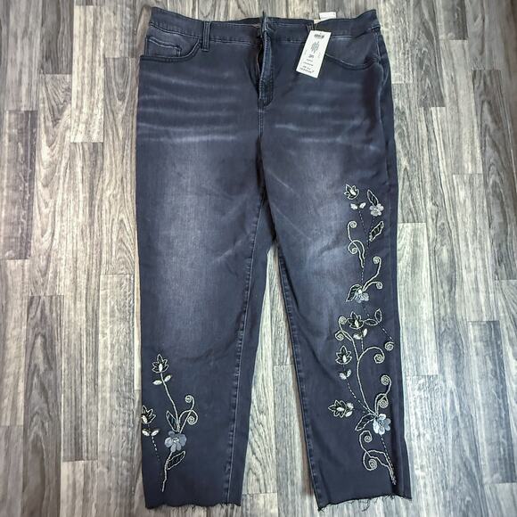 Chico’s So Slimming® Girlfriend Slim Leg Ankle Jeans – Beaded Vines, Size 3R - Picture 1 of 13